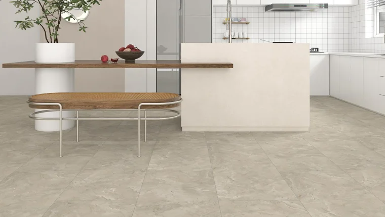 Limestone Pearl SPC stone tile flooring installed in room